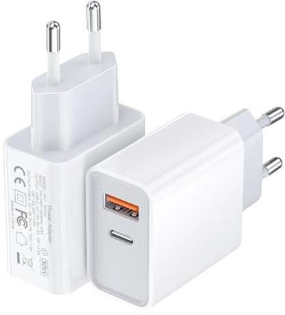 Paquete de 2 Cargadores USB C, 30W Adaptador de Corriente USB C de Doble Puerto Cargador rápido para MacBook Air/iPhone 14/14 Pro/14 Pro Max/14 Plus/13/12, Samsung Google GAN Cargador rápido USB C