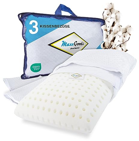 MaxxGoods - Orthopädisches Reisekissen aus Visco-Gelschaum - Mit Löcher - Für erholsame Nächte und Reisen! - Inklusive eines Baumwollbezugs und eines silbernen Bezug