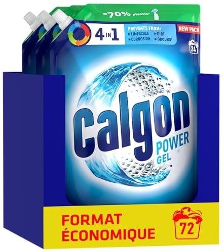 Calgon Gel Power 4en1 - Anticalcaire, anti-corrosion, protège contre les résidus et odeurs - 3x1,2L