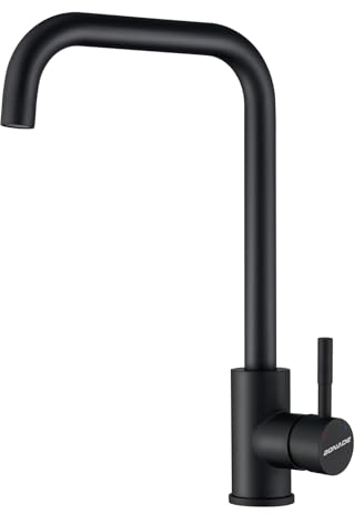 BONADE Grifo Cocina Negro, Alta Presión Grifos Cocina Fregadero de Acero Inoxidable, Grifo Negro Cocina Giratorio 360°, Torneira Cozinha Monomando de Agua Fría y Caliente Regulable