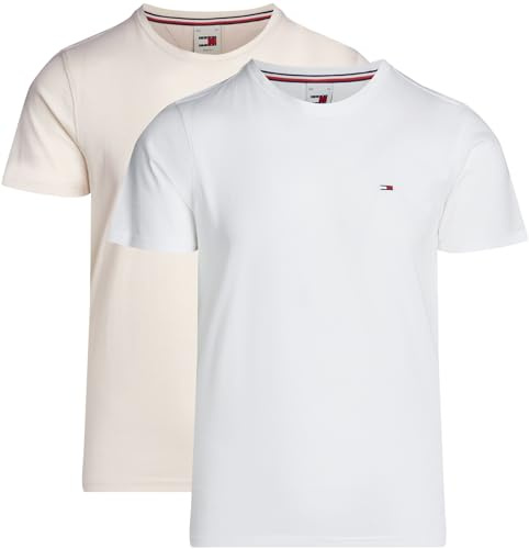 Tommy Jeans Men's Tjm Xslim 2pack Jersey Tee Ext Dm0dm15381 S/S Knit Tops, Multi (Newsprint / White), XS
