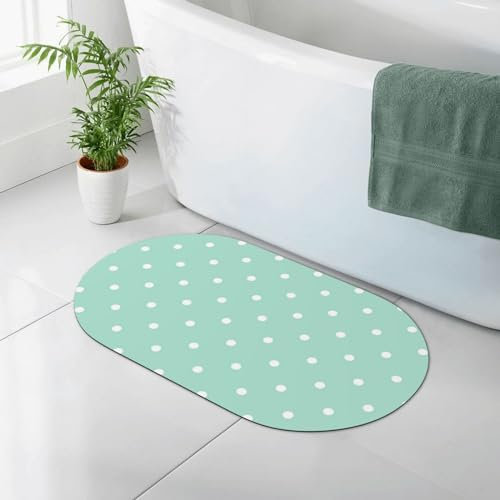 JCAKES Badematte mit grünen Punkten, rutschfeste Bodenmatte, Kieselgur, Badematte, wasserabsorbierender Teppich, Kieselalgen-Schlamm-Matte für drinnen und draußen (oval, 80 x 50 cm)