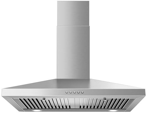 SNDOAS Range Hood 30 inch,Stainless Steel Wall Mount Range Hood 30 inch,Chimney-Style Stove Vent with Ducted/Ductless Convertible,Kitchen Hood with LED Light,Button Control,3-Speed Vent Hood