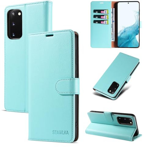STAWLKA Case for Samsung Galaxy S20 FE 5G, Premium PU Leather Flip Magnetic Buckle Wallet Case Kickstand Blocking RFID Shockproof Protective Phone Cover for Samsung Galaxy S20 FE - Mint Green