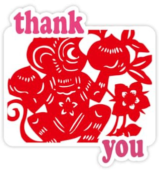 Zodiac Affe Papierschnitt Chinesische Blumen Danke Aufkleber Zitat Grateful