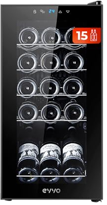 EVVO Vinoteca para 15 botellas VT15, termoeléctrico, compresor, 5-18ºC, muy silencioso 41 dB, táctil