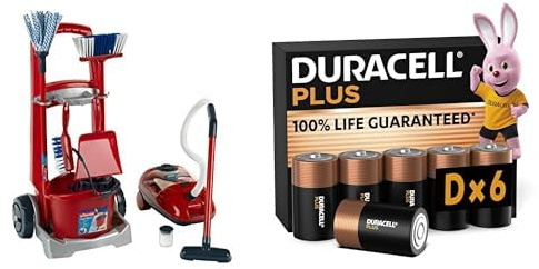 Theo Klein Vileda Besenwagen, Staubsauger mit Sound, 3+ Jahre, & Duracell Plus D 6 Stück