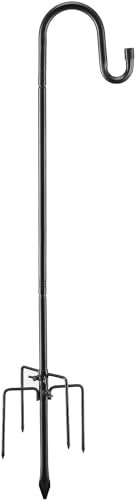 Gancho de Pastor para Exteriores, 238cm Varilla Ajustable de Metal para Jardín con Ganchos con 5 puntas de base para Colgar Plantas, Comederos de Pájaros, Decoración de Bodas, Camping/Negro Mate