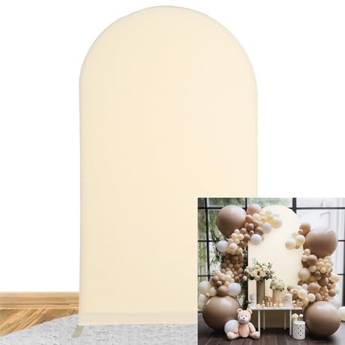 2m/6.5ft Round Backdrop Cover Arch Frame Cover Party Display Props for Kids Adults Birthday Celebration Party Photography Background Solid Color Backdrop Photo Studio Props (U-Shape Beige)