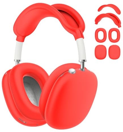 Writiany Silikon-Schutzhülle für AirPods Max Kopfhörer, Airpods Max Ohrmuschelabdeckungen/Ohrpolster-Schutzhülle/Kopfbandabdeckung/Max Kopfband-Pad, 4-in-1-Zubehör für Apple AirPods Max (rot)