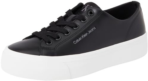Calvin Klein Women’s Flatform Low Top Vulcanised Trainers, Black (Black/Bright White), 6