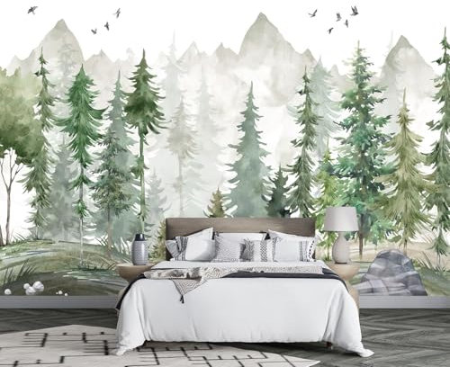 MIWEI Wallpaper Papier Peint Panoramique Montagne De Forêt Abstraite Papier Peint Nature Intissé Murale Chambre Salon -F013-400cmX280cm