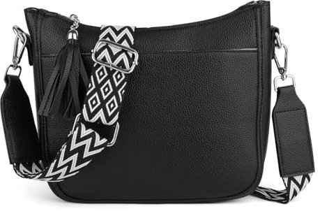 URAQT Umhängetasche Damen, Kleine Handtasche Damen, Damen Crossbody Bag zwei Riemen Verstellbar Abnehmbar Schultergurt, Geeignet für Reiseeinkaufspark, Schwarz