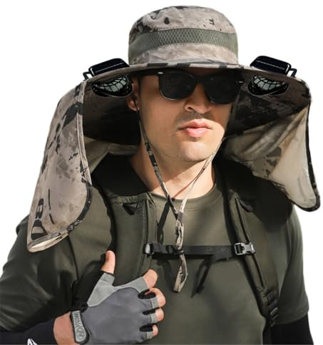 kokdid Rechargeable Fan Hat Outdoor Cooling Hat Adjustable Speed Hat Wide Border Hat for Hiking, Camping, Fishing