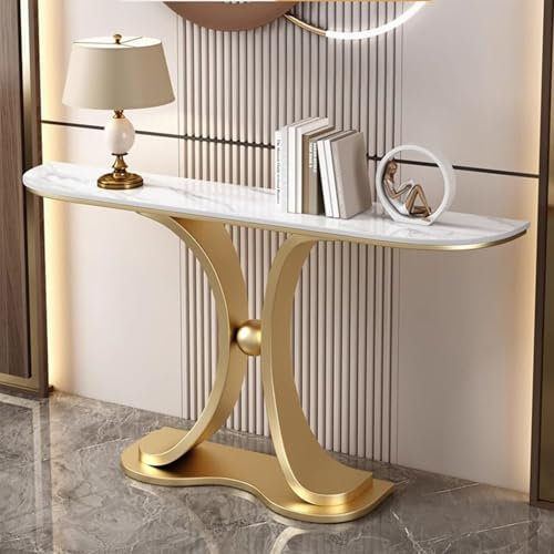 Table console rectangulaire dorée avec base galvanisée haut de gamme de 100 cm pour salon, entrée