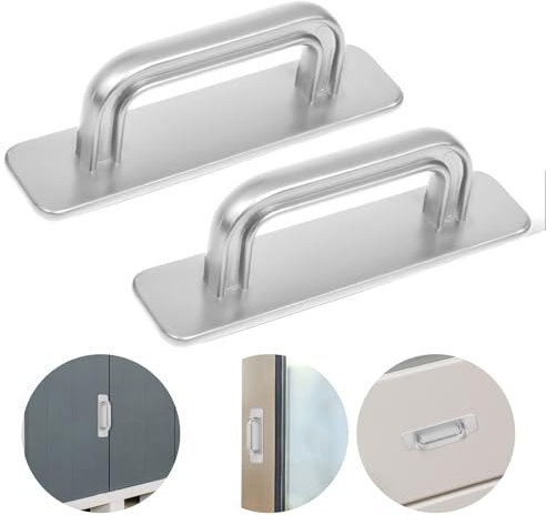 Aeaocvo 2 maniglie adesive per porta del balcone, 100 mm, colore argento, piccole maniglie per armadi da incollare, maniglie per mobili senza forare per mobili da cucina, guardaroba