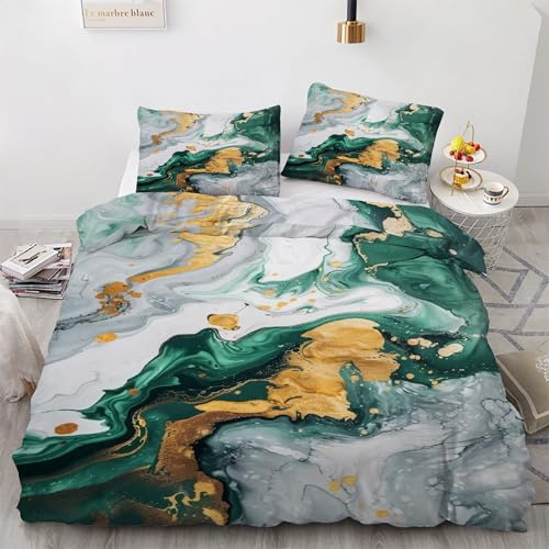 YZQGLHP Marmor Bettwäsche 135x200 GrüN, Wendebettwäsche & Zimmer Deko, Weiche Microfaser Bettbezug Set 2 Teilig, 2 Kissenbezug 80x80, mit Reißverschluss