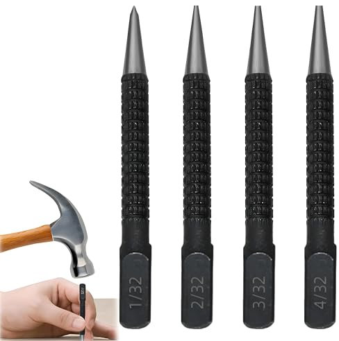 Ankörner Satz, Durchtreiber und Körner Set, Positionierstanzer 0.8, 1.6, 2.4, 3.2mm, 4 Stück Zentrierloch-Set, 4-teilig, Automatischer Körner Zentrum Locher Nagelhilfe