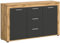 xonox.home Wohnzimmer Jam Sideboard Schrank Lowboard Wohnzimmerschrank Anrichte Stauraumschrank in Front grau Nb. Korpus/Absetzung Wotan Eiche Nb., ca.125x80x35 cm
