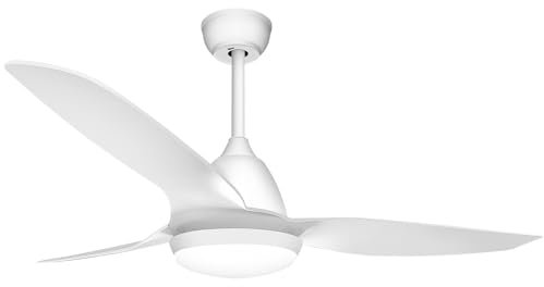 snsok Ventilador de Techo con Luz Silencioso, Motor DC, 6 Velocidades, 3 Colores, Temporizador, Modo Brisa Natural, Doble Altura - Ideal para Verano e Invierno (Blanco, 132 CM)