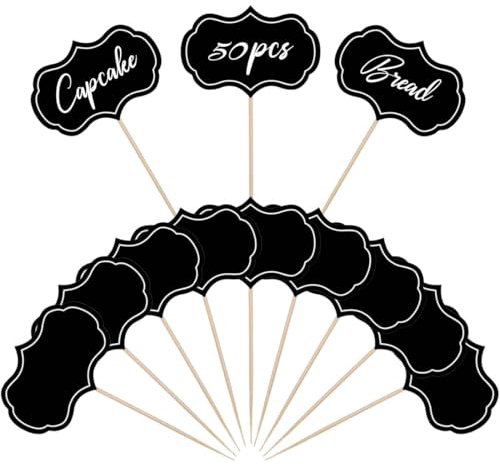 COYUN 50 Pcs Pennarelli per Salumi, Etichette Vuote per Formaggi Neri, Etichette per Buffet, Etichette per Alimenti, Etichette per la Decorazioni di Prodotti Alimentari, Topper per Cupcake