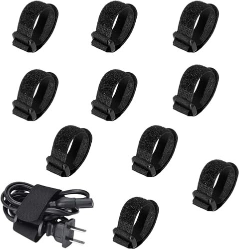 Hook and Loop Cable Straps, Black Self-Adhesive Nylon Cable Ties Securing with Buckles,Adjustable Reusable Heavy Duty Fastening Straps, 20x200mm