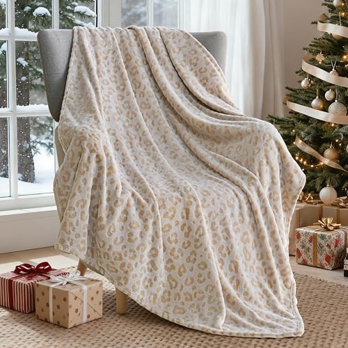 Joiedomi Kuscheldecke für Sofa, 127x152cm, Leinen Leopardenmuster Weiche Fleece-Decke, Geschenk für Frauen, Mütter und Mädchen, Kuschelig, Weiche Wolldecke Warme Flanelldecke als Tagesdecke