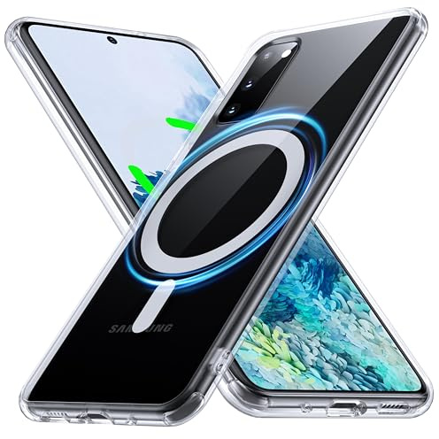 FNDMIL für Samsung Galaxy S20 Hülle mit Mag-Safe (Nicht für S20 FE) [Durchsichtig Hardcase][Militär Stoßfest][Anti-Gelb] Hardcase mit Weich Silikon Handyhülle für Galaxy S20 Case Transparent