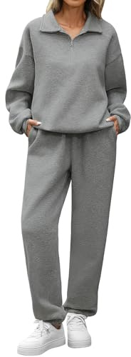 Yuson Girl Tuta Donna Completo Sportiva 2 Pezzi Invernale Tute da Casa Cotone Completa Palestra Felpata Tuta Ginnastica in Pile Foderato Felpa Mezza Zip e Pantaloni Fitness Casual