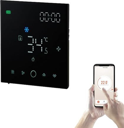 Qiumi Termostato Inteligente para Aire Acondicionado VRF - Pantalla Táctil LED, Compatible con Alexa/Google Home, 4 Modos (Frío/Calor/Ventilación/Deshumidificación), Requiere Hub Zigbee