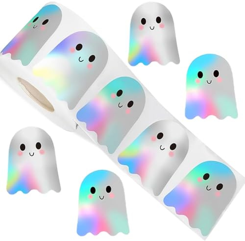 500 Pezzi Adesivi Halloween Fantasma Olografici, Stickers Bambini Colorati e Autoadesivi, Rotolo di Adesivi Impermeabili per Feste Halloween, Scrapbooking, Buste, Bottiglie e Decorazioni Regalo