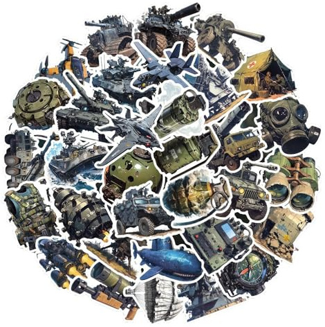 108Stk Militärwaffen Aufkleber, Camouflage Fahrrad Wasserbecher Spielkonsole Laptop wasserdicht Vinyl Aufkleber, Kinder Geburtstagsgeschenke, Party Geschenke, Camouflage Militärparty Dekoration