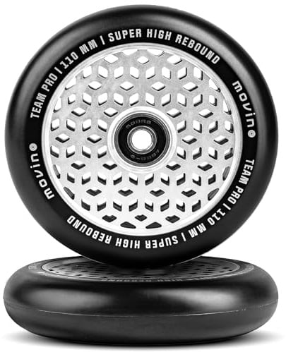 Movino Räder Rollen für Stunt-Scooter - Ersatzräder - ABEC-9 Kugellager - Polyurethan 88A - Honey Core - Schwarz Silber - 110 mm