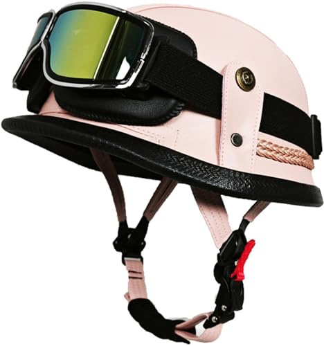 Jethelme Motorradhelm,Halbschalenhelm Vintage-Halbhelm DOT/ECE-Zugelassen Moped Helm Mit Schutzbrille Und Schnellverschluss Schnalle Für Skate-Fahrrad-Motorrad 4,XL(61-62CM)