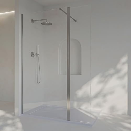 SoulHome Mampara ducha Fija + Abatible Cromo 110 cm | Panel Fijo + Abatible, Vidrio transparente de seguridad 8 mm, tratamiento antical, Ancho 110cm (70cm fijo + 40cm abatible)