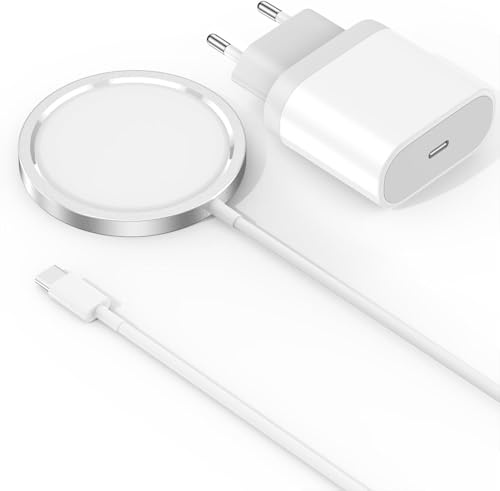 Mag-Safe Ladegerät 15W mit 20W USB-C Adapter, Magnetisches Wireless Charger iPhone, Induktive Ladestation für iPhone 17/16/15/14/13/12 Pro Max/Air/Plus/Pro,AirPods 3/2–Schnelllade Netzteil (1m Kabel)