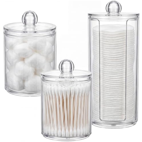 Wattepadspender 3er Set Transparente Aufbewahrung für Wattestäbchen Behälter Wattepads Aufbewahrung & Schminktisch Organizer – Acryl Behälter mit Deckel für Bad Deko Staubschutz & Kosmetik Zubehör