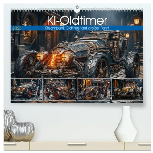 KI-Oldtimer (hochwertiger Premium Wandkalender 2026 DIN A2 quer), Kunstdruck in Hochglanz: Mit ihren aufwändig verzierten Kupfer- und Messingdetails, ... des Stemmpunk-Stils. (CALVENDO Mobilitaet)