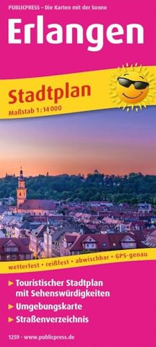 Publicpress Stadtplan Erlangen 1:14.000: Touristischer Stadtplan mit Sehenswürdigkeiten und Straßenverzeichnis. 1:14000 (Stadtplan: SP)