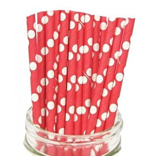 Rot weiß gepunktete Trinkhalme,25 Stk