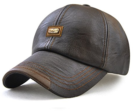 Roffatide Uomo PU Pelle Sintetica Cappellino da Baseball Polo Cappello Berretto Autunno e Inverno Marrone scuro