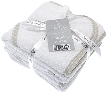 Elli and Raff Lot de 2 serviettes de bain avec capuche - 100 % coton - Pour bébé - Cadeau, Blanc