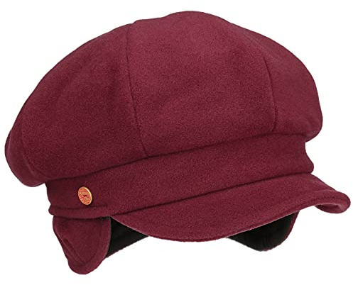 Mayser Camilla Ballonmütze Schirmmütze Wide Fit Ohrenklappen Made in EU Damen Winter Bordeaux M (56-57 cm)