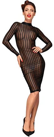 Schwarzes Handmade langes Kleid aus elastischem Tüll F182 – 3XL