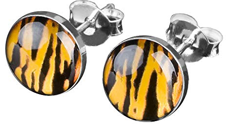 viva-adorno 1 Paar Damen Ohrstecker Ohrringe rund Edelstahl Schwarz Zebra Tiger Streifen Z210, gelb