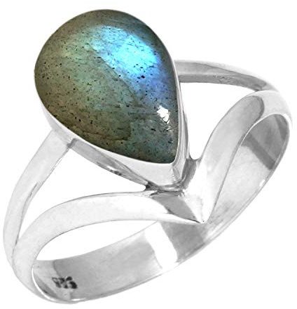 Jeweloporium Natürlicher Edelsteinring für Frauen, Lapis, Türkis, Amethyst, Perlenbirne, Boho, echtes 925er Sterlingsilber, handgefertigter Schmuck