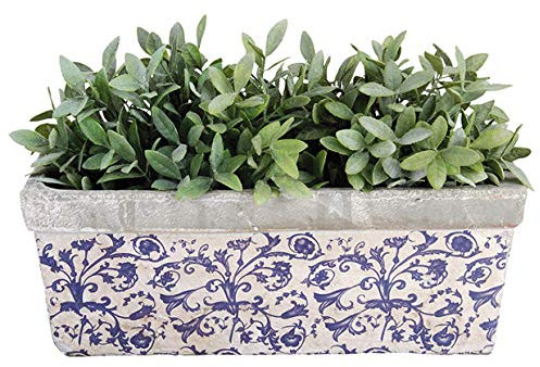 MAISONICA Aged Blue & White Ceramic Heavy Rectangular 40cm Long Planter Balcony Garden (plant not supplied)
