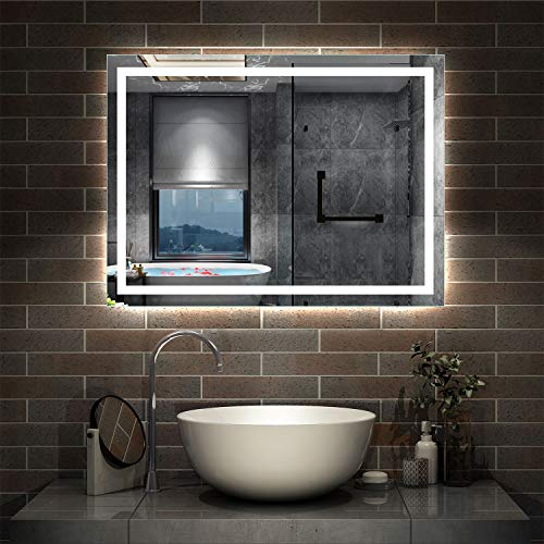 Aica Sanitär Wandspiegel 80×60cm Wandschalter Antibeschlag Badspiegel mit Beleuchtung Lichtspiegel Badezimmerspiegel IP44 Kaltweiß energiesparend