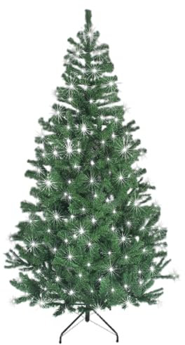 SHATCHI 6ft/1.8m Pre-Lit Artificial Christmas Tree Alaskan Pine Green 550 Tips-160 Warm White LEDs Metal Stand Xmas Home Decorations, 180cm