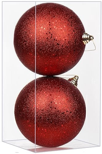 Briful 15CM Large Christmas Baubles, 2 PCS 5.9 Xmas Tree Decorations Red Christmas Bauble Decorations Glitter Hanging Ornaments for Home Festival Decor